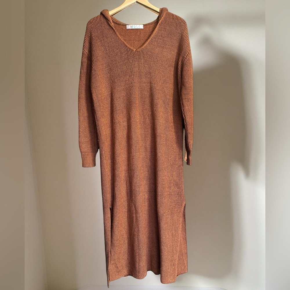Free People oversized brown Knit Long sleeve Dress - Picture 2 of 9